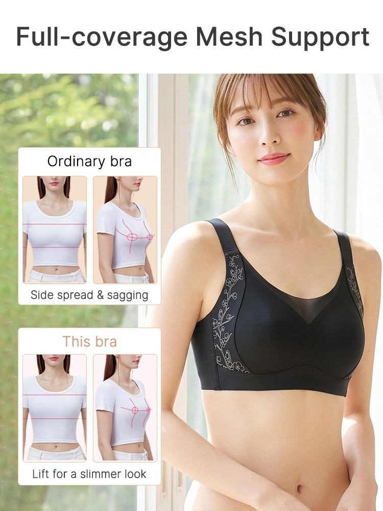 Black minimizer bra with mesh neckline and supportive cup structure VEIMIA