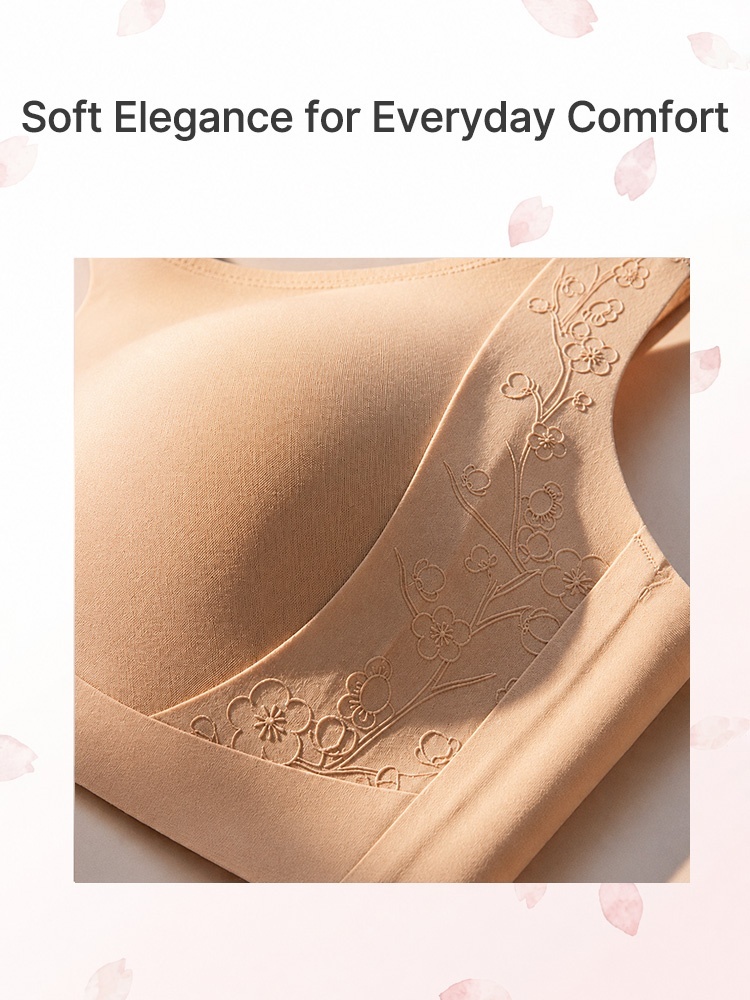 Close-up of patterned fabric texture on smooth minimizer bra VEIMIA