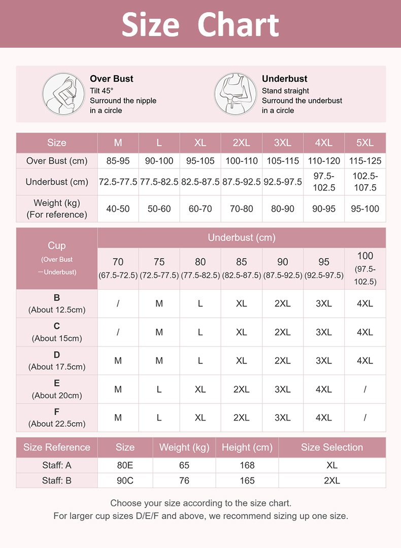 Bra size chart with overbust underbust weight and cup measurements VEIMIA