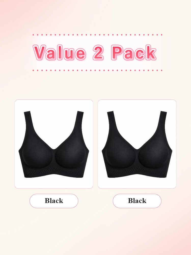 Value 2 pack black seamless wireless bras front view VEIMIA