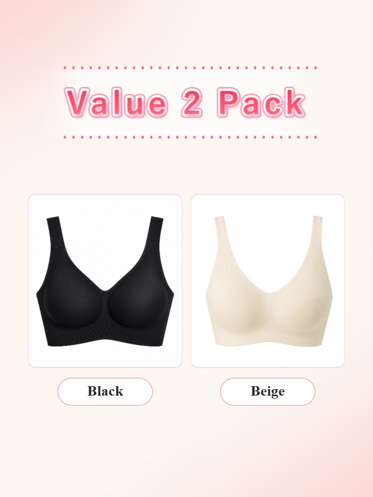 Value 2 pack seamless wireless bras in black and beige VEIMIA