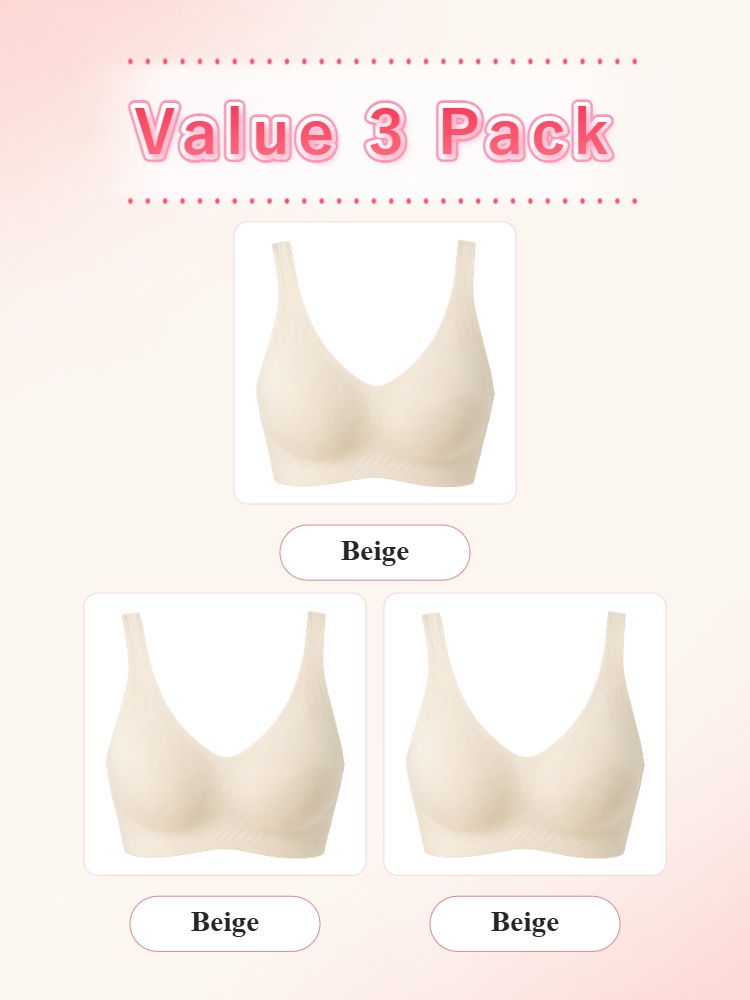Value 3 pack beige seamless wireless bras front view VEIMIA
