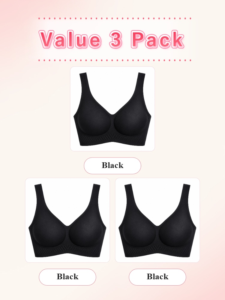 Value 3 pack black seamless wireless bras front view VEIMIA