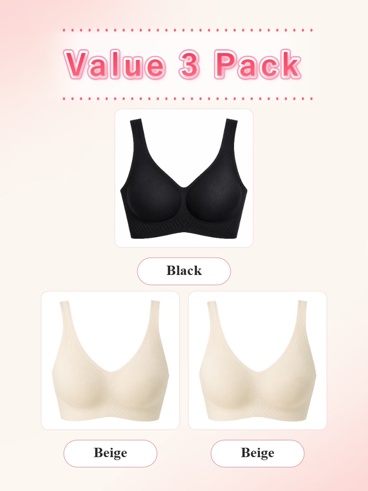 Value 3 pack seamless wireless bras in black and beige VEIMIA