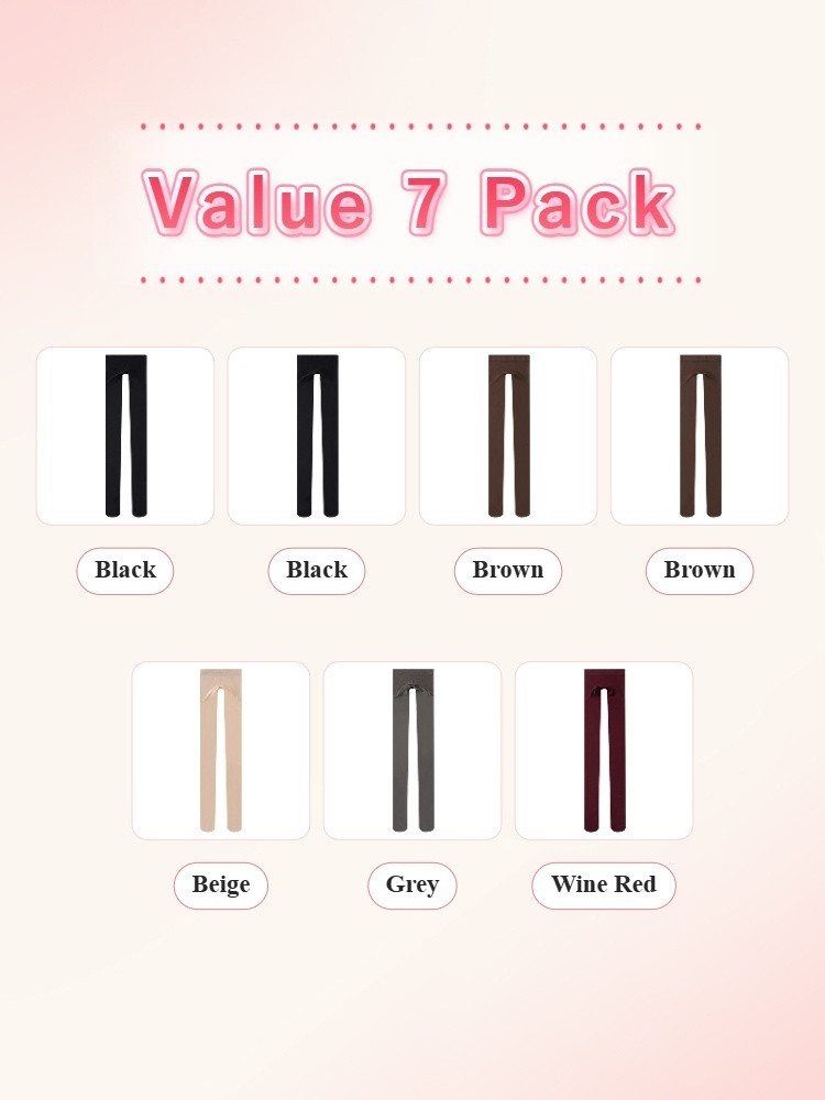 Value 7 pack tights with black brown beige grey and wine red colors VEIMIA
