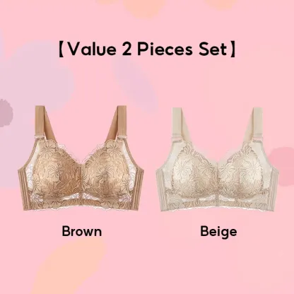 Brown And Beige Colors of Comfortable Lace Minimizer Bra- Wireless & Seamless Stable Full Coverage Design With Adjustable Wide Straps VEIMIA