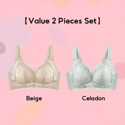 Beige And Celadon Colors of Comfortable Lace Minimizer Bra- Wireless & Seamless Stable Full Coverage Design With Adjustable Wide Straps VEIMIA