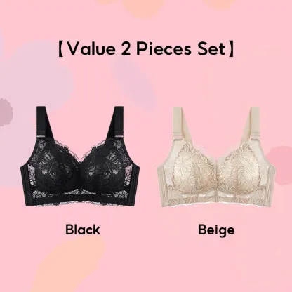Black And Beige Colors of Comfortable Lace Minimizer Bra- Wireless & Seamless Stable Full Coverage Design With Adjustable Wide Straps VEIMIA