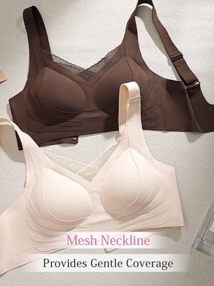 Brown and beige mastectomy bras showing mesh neckline coverage VEIMIA