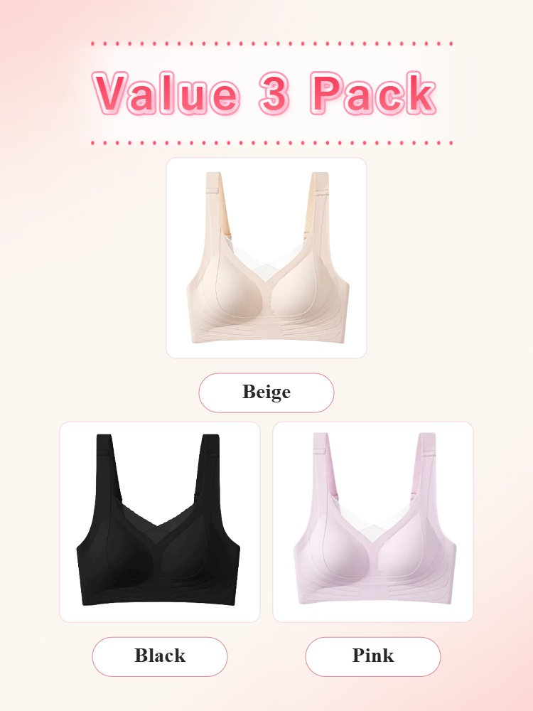 Value 3 pack mastectomy bras in beige black and pink VEIMIA