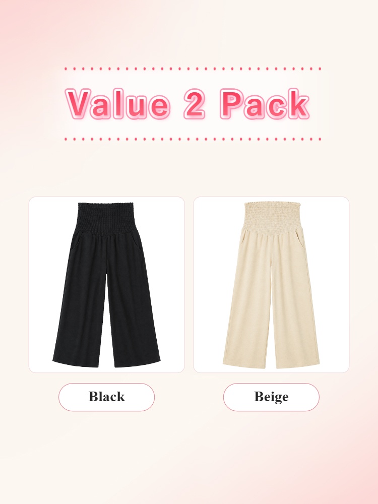 Value 2 pack maternity pants in black and beige front views VEIMIA
