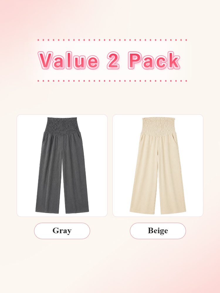 Value 2 pack maternity pants in gray and beige front views VEIMIA