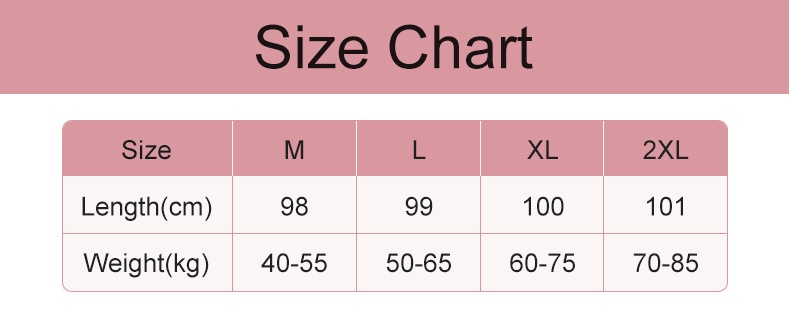 Maternity pants size chart with length and weight guidance from M to 2XL VEIMIA