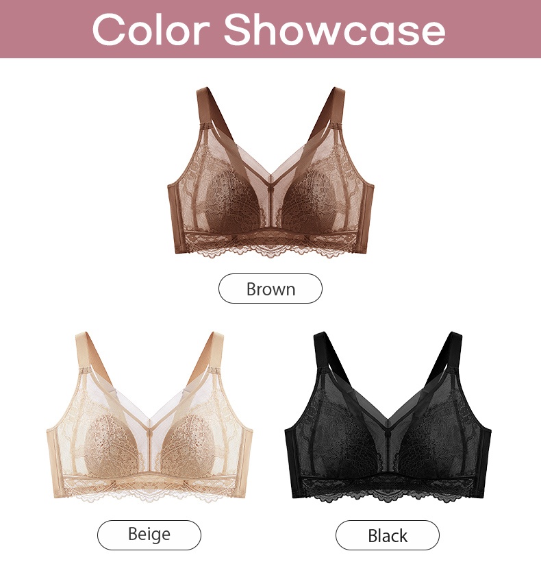 Color showcase of brown beige and black V-neck lace bras VEIMIA