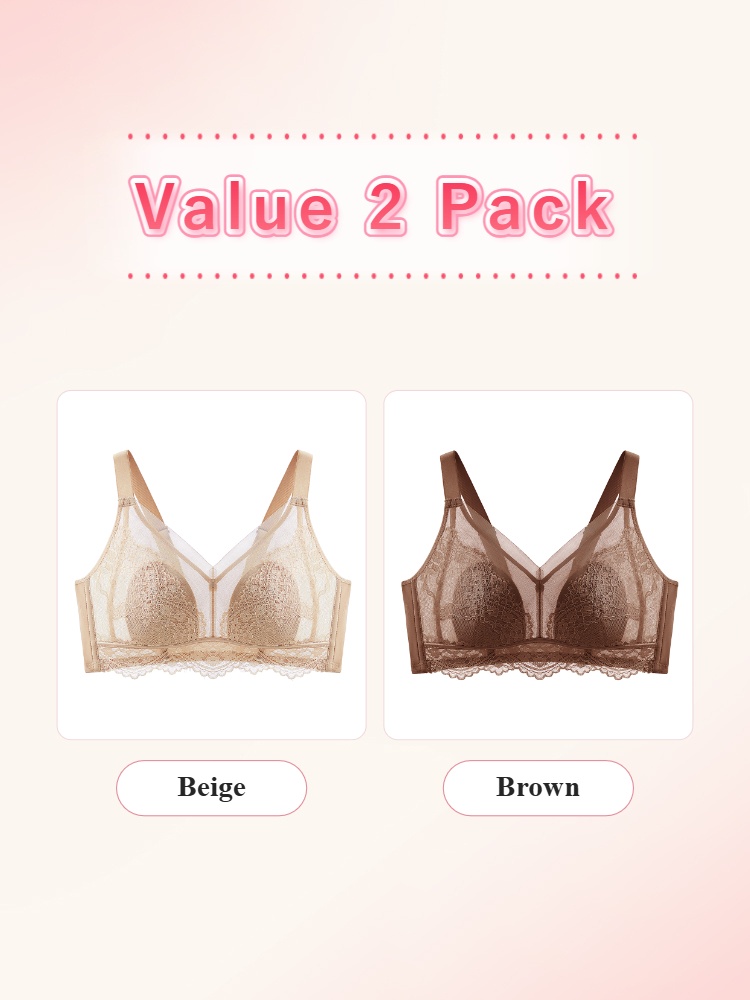 Two pack lace bras displayed in beige and brown front views VEIMIA
