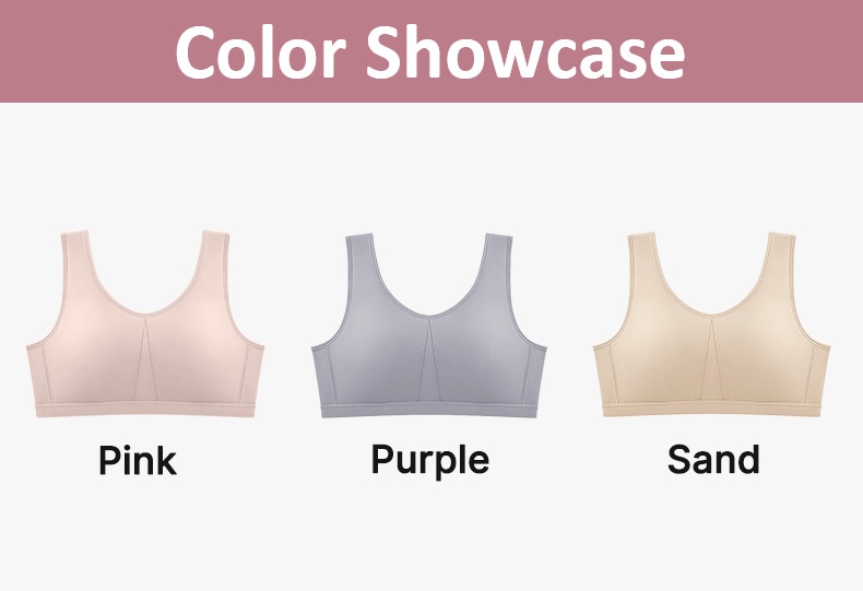 Color showcase of pink purple and sand wireless bras VEIMIA