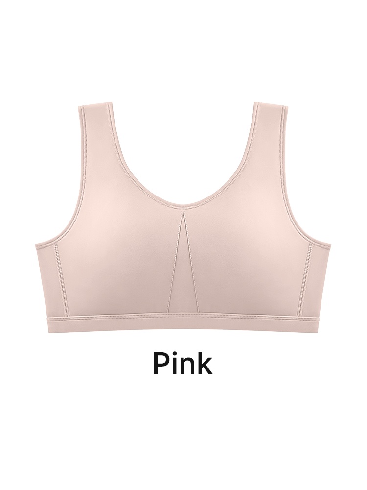 Pink wireless bra front view with wide straps and smooth cups VEIMIA