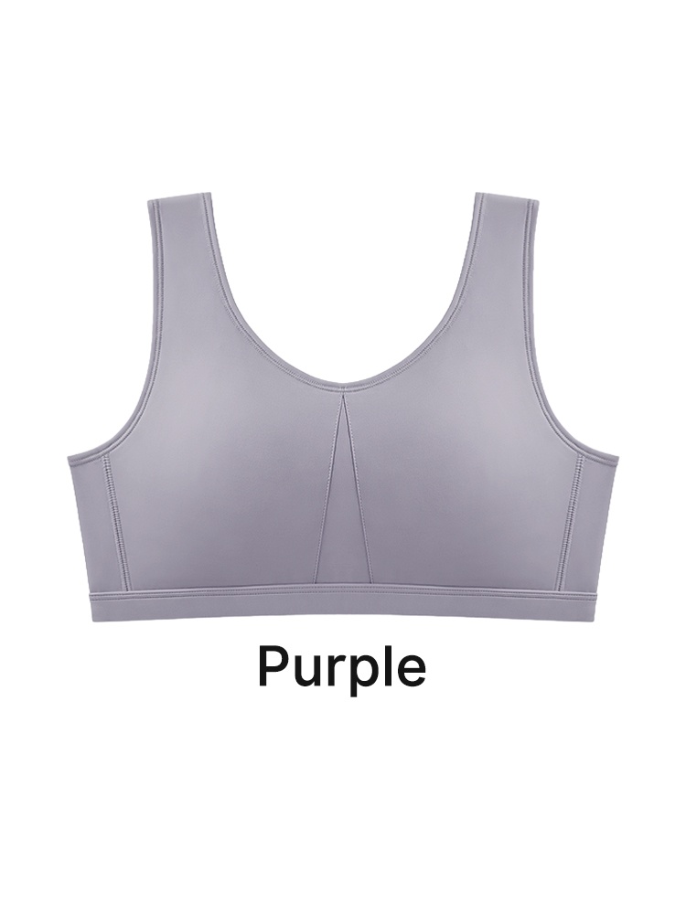 Purple wireless bra front view with wide straps and smooth cups VEIMIA