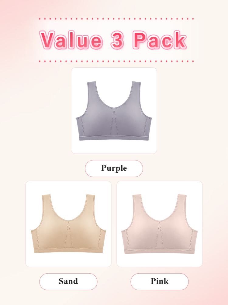 Value 3 pack wireless bras in purple sand and pink VEIMIA