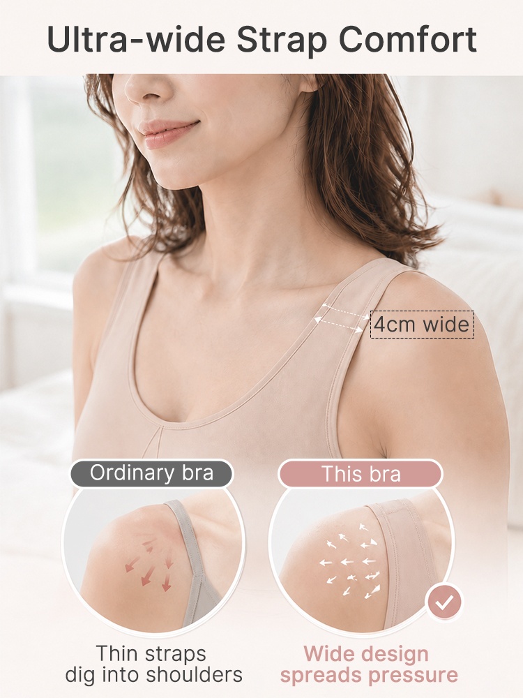 Feature graphic comparing wide shoulder straps with thin bra straps VEIMIA