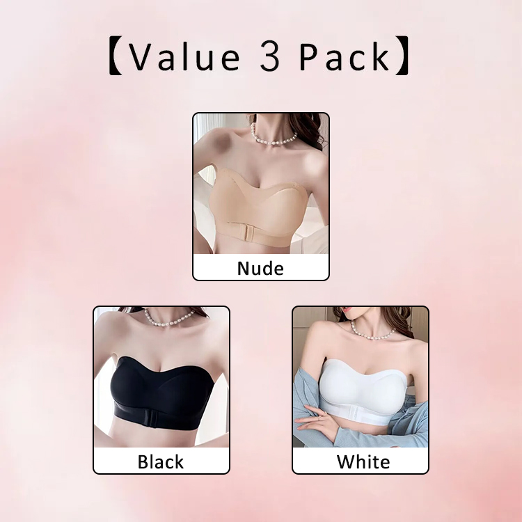 3 Pieces Strapless Slip-Proof Invisible Wireless Bras Push Up With Front Buckles VEIMIA