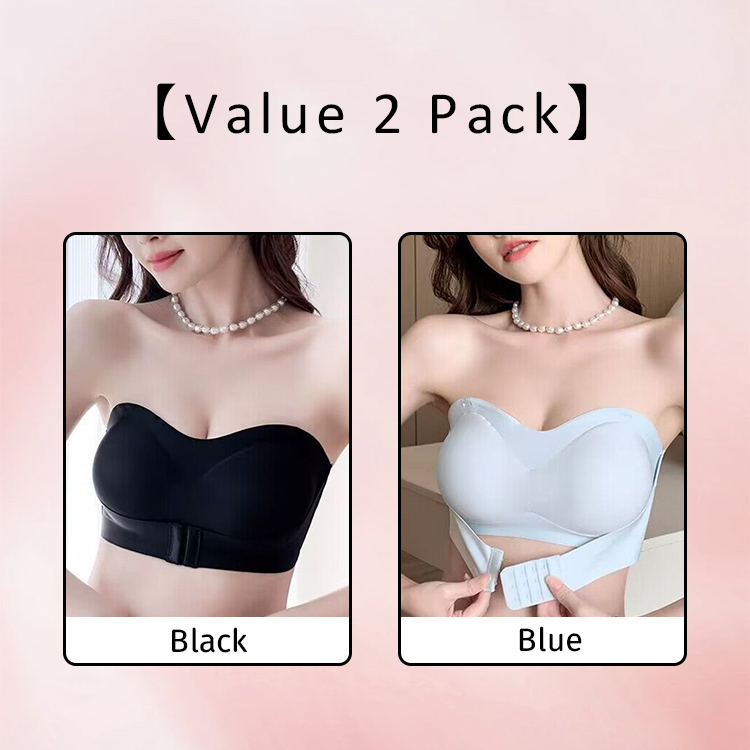 2 Pieces Strapless Slip-Proof Invisible Wireless Bras Push Up With Front Buckles VEIMIA