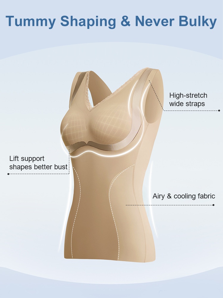 Feature graphic showing sand shaping top with tummy and bust support VEIMIA