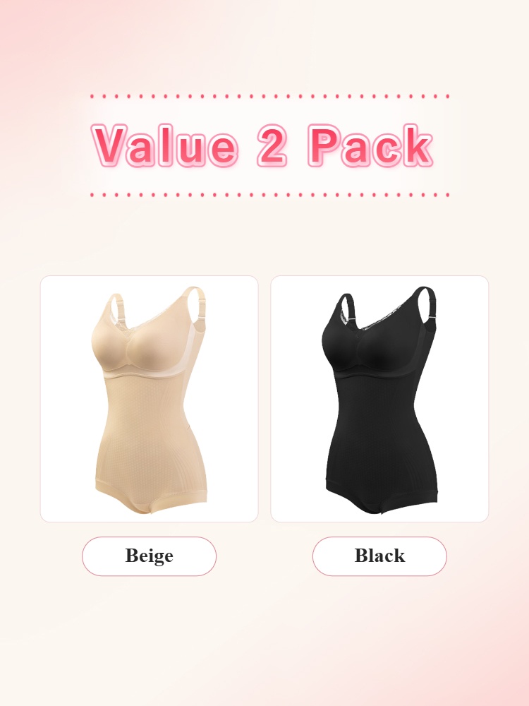 Value 2 pack beige and black slim body contour bodysuits VEIMIA