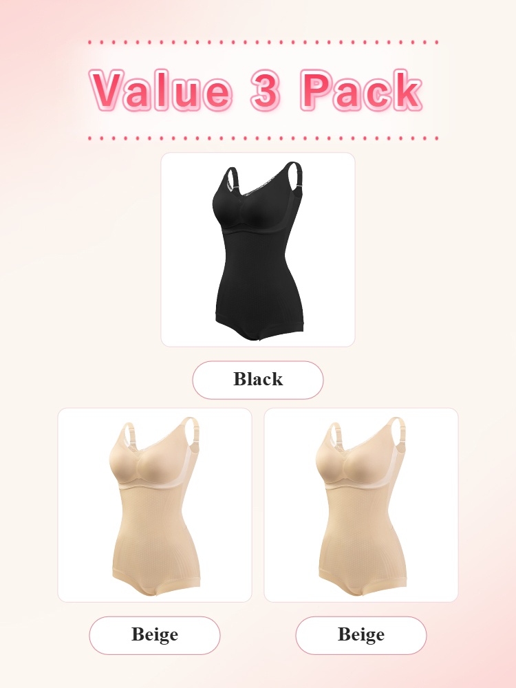 Value 3 pack with one black and two beige slim body contour bodysuits VEIMIA