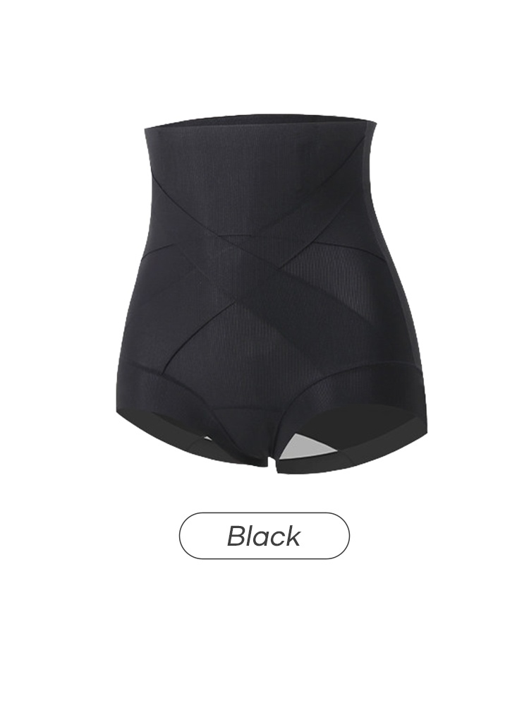 Black high-waist shaping shorts front view with crossed support panels VEIMIA