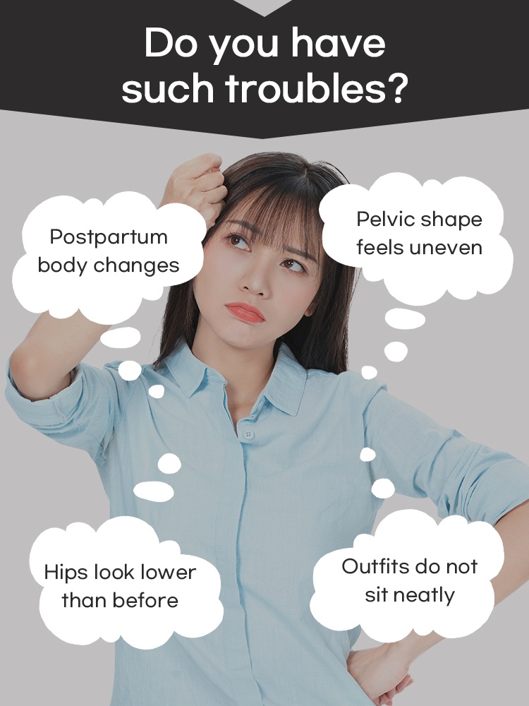 Lifestyle concern graphic about postpartum body changes pelvic shape hips and clothing fit VEIMIA