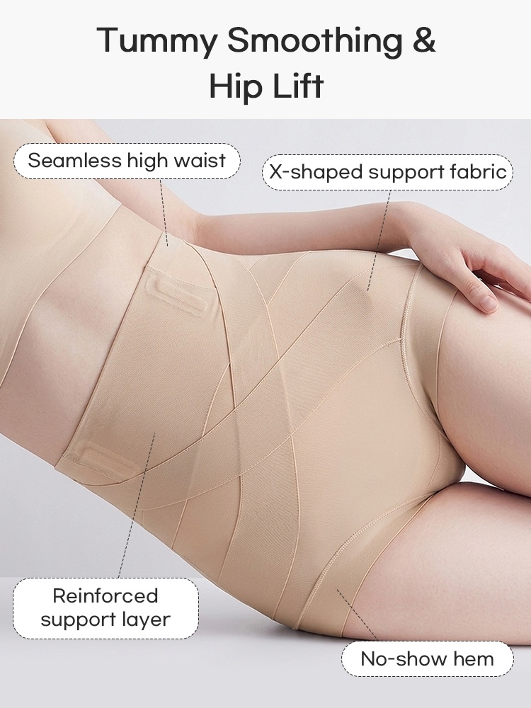 Detail view of sand shaping shorts with high waist crossed support layers and seamless hem VEIMIA