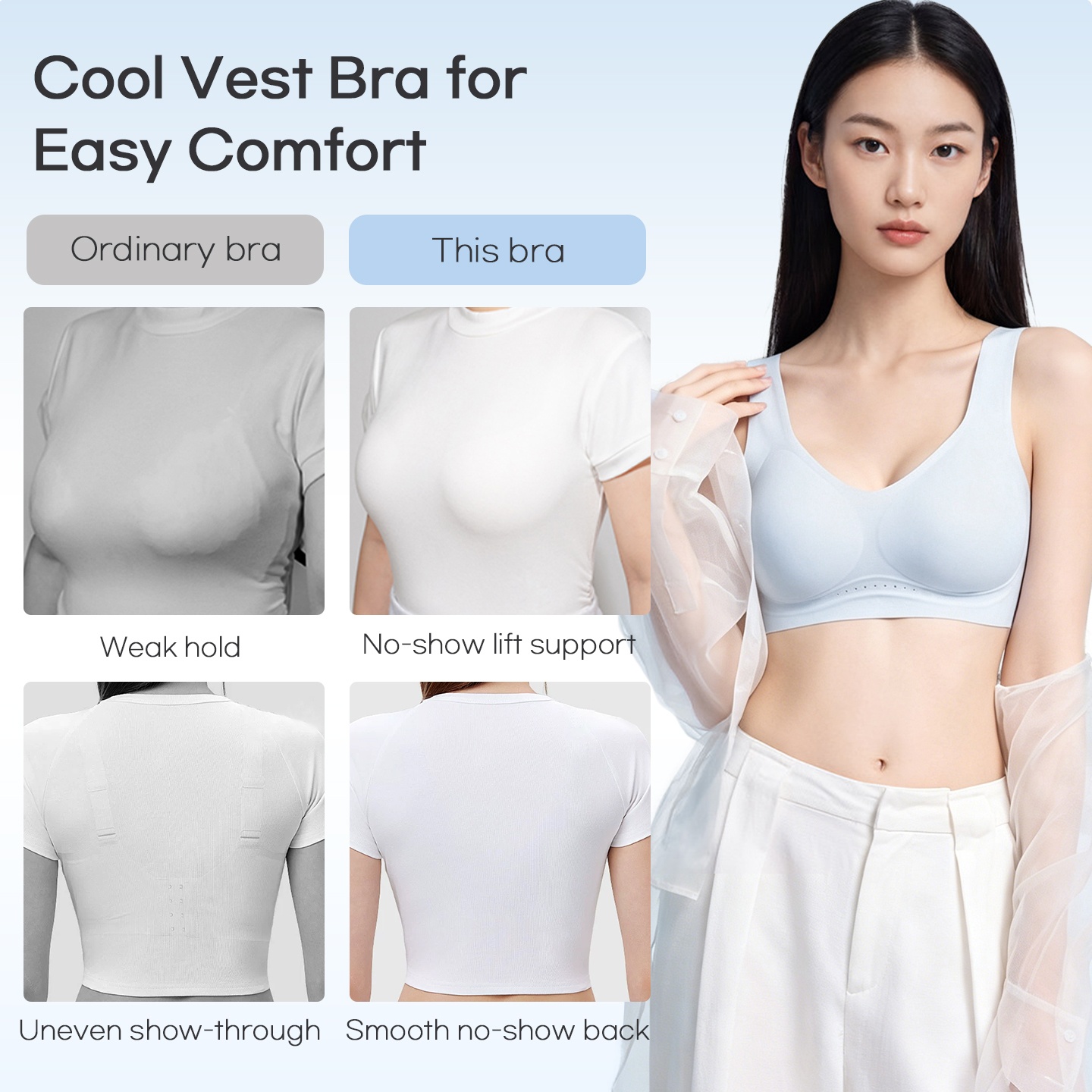 VEIMIA Stretchy Seamless Bra With Cooling Airflow Fabric for white T-shirts