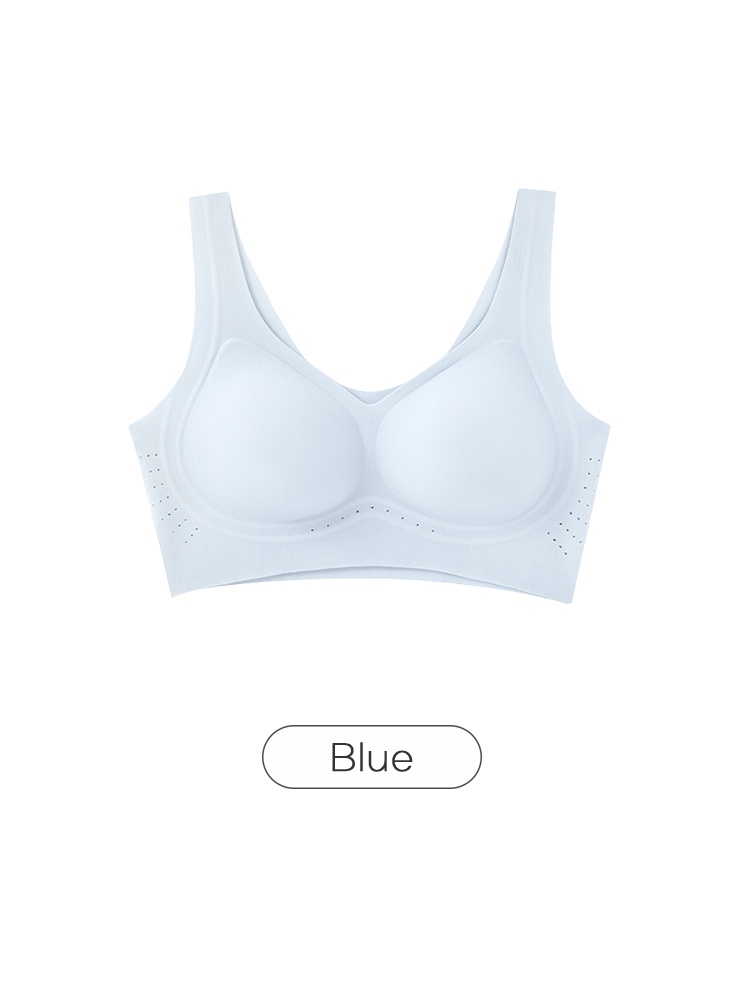 Light blue seamless bra front view with V neckline VEIMIA