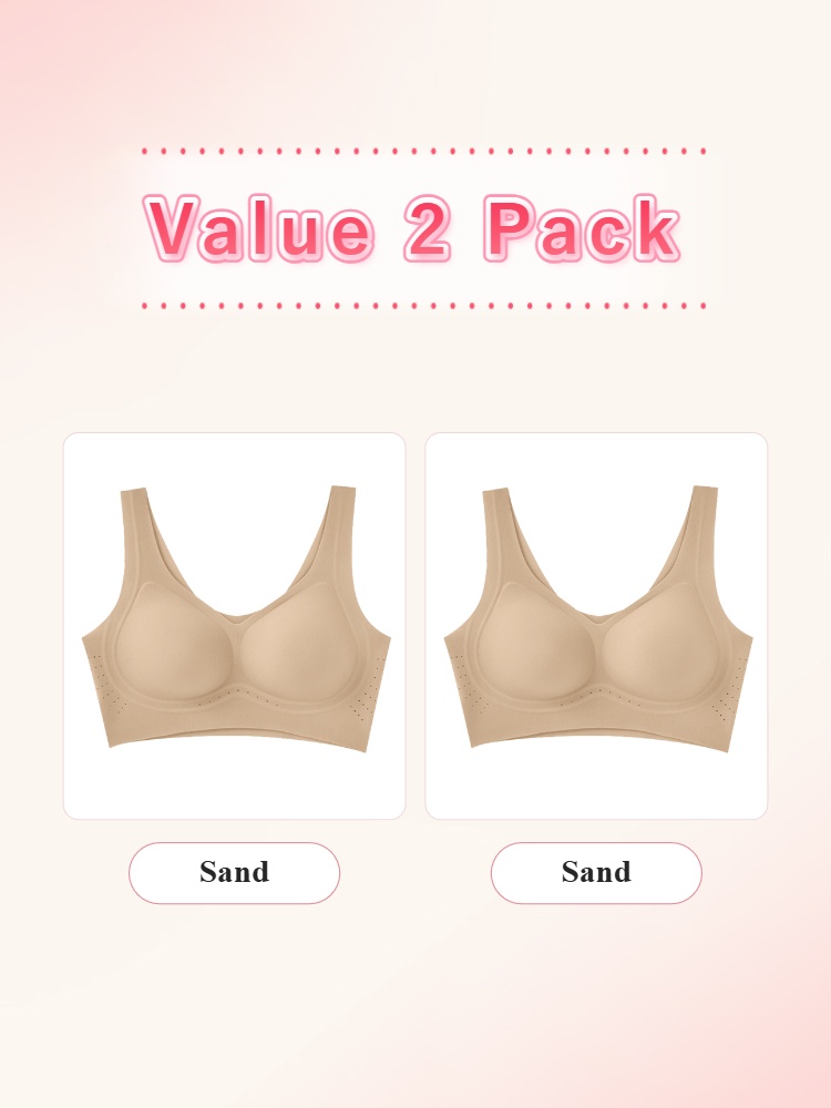 Value 2 pack sand seamless bras front view VEIMIA