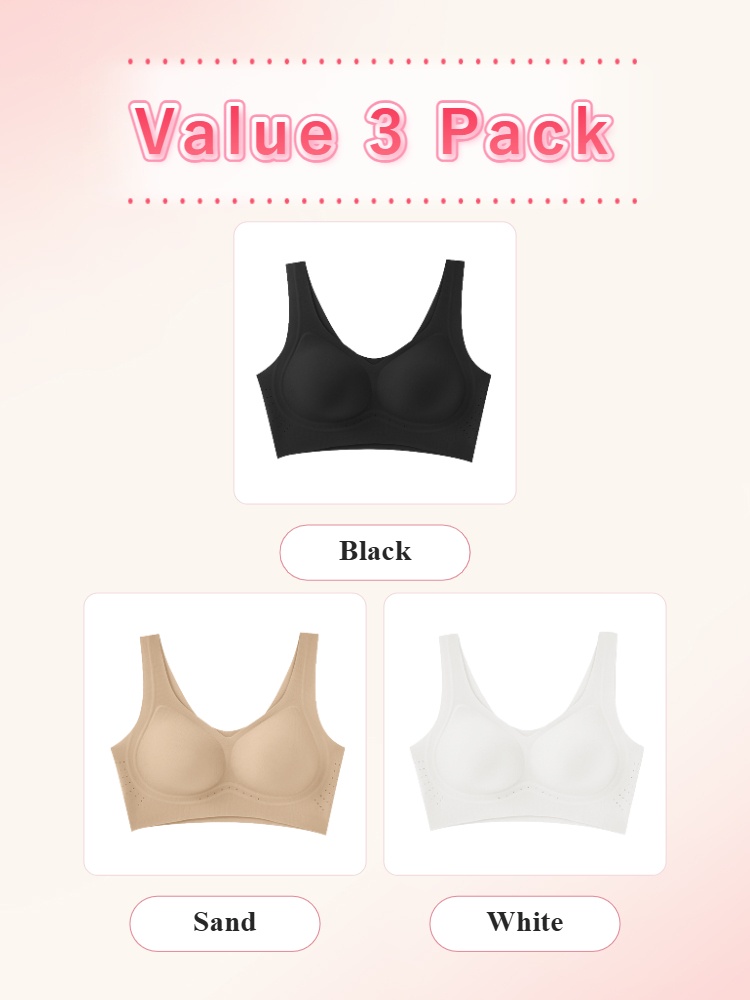 Value 3 pack seamless bras in black sand and white VEIMIA