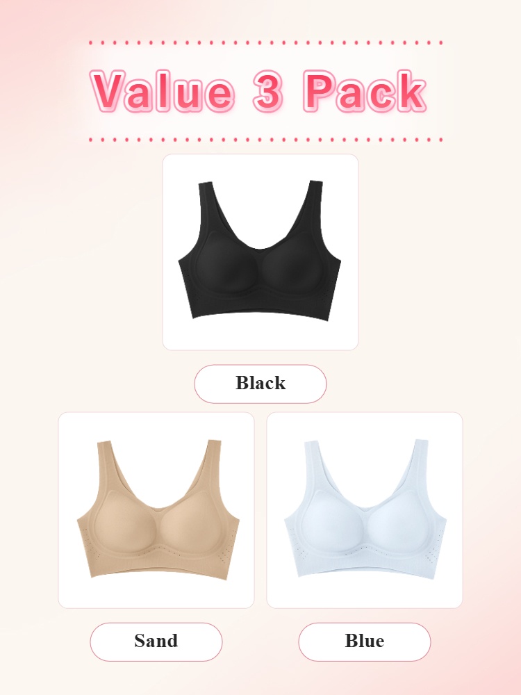 Value 3 pack seamless bras in black sand and blue VEIMIA