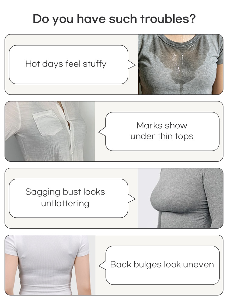 Problem graphic showing hot days marks sagging and back bulges VEIMIA
