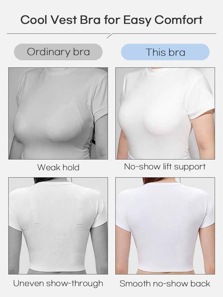 Comparison graphic showing no-show lift support and smooth back fit VEIMIA