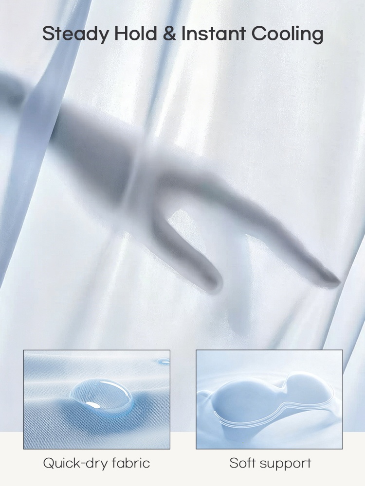 Feature graphic showing quick-dry fabric and soft support cups VEIMIA