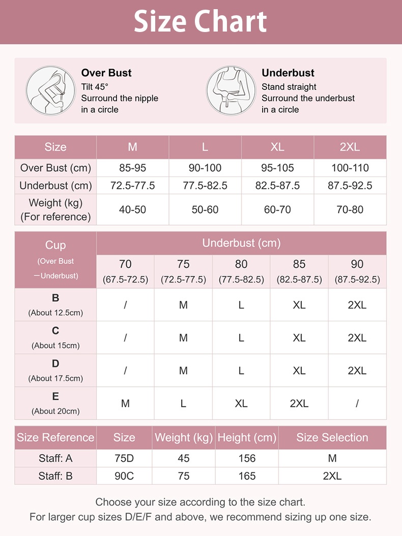 Bra size chart with over bust and underbust measurement guide VEIMIA