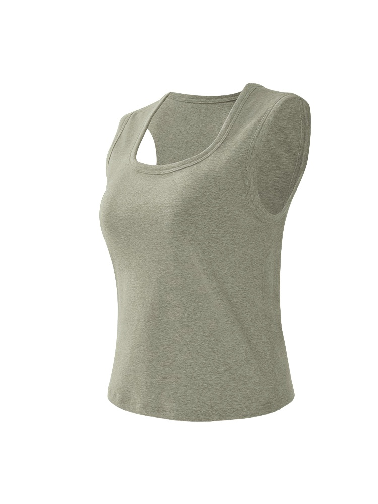 Green padded tank top product front view with wide straps - VEIMIA