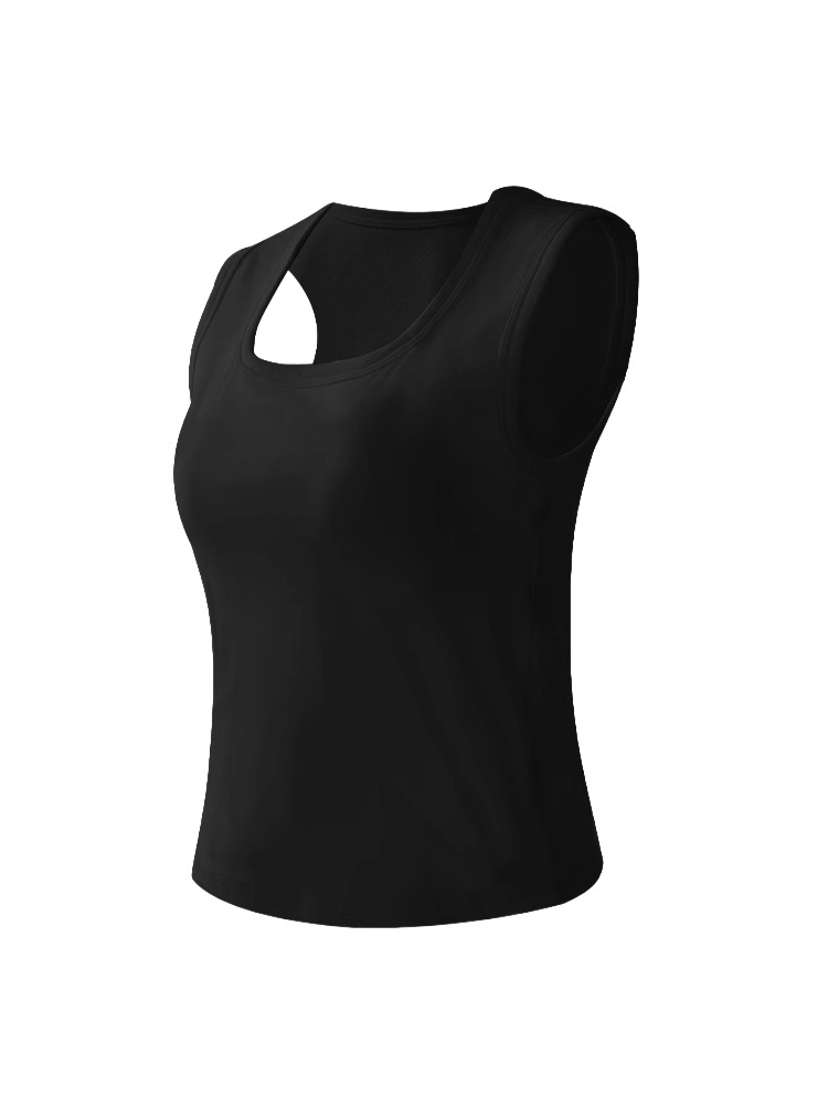 Black padded tank top product front view with wide straps - VEIMIA