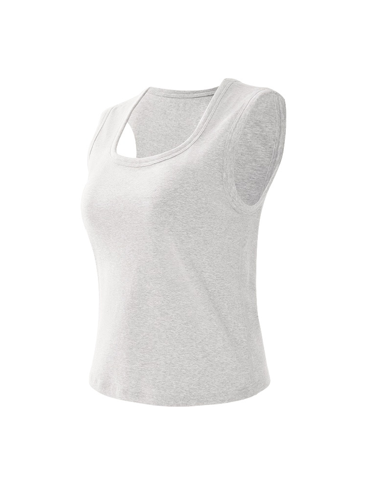 Light gray padded tank top product front view with wide straps - VEIMIA