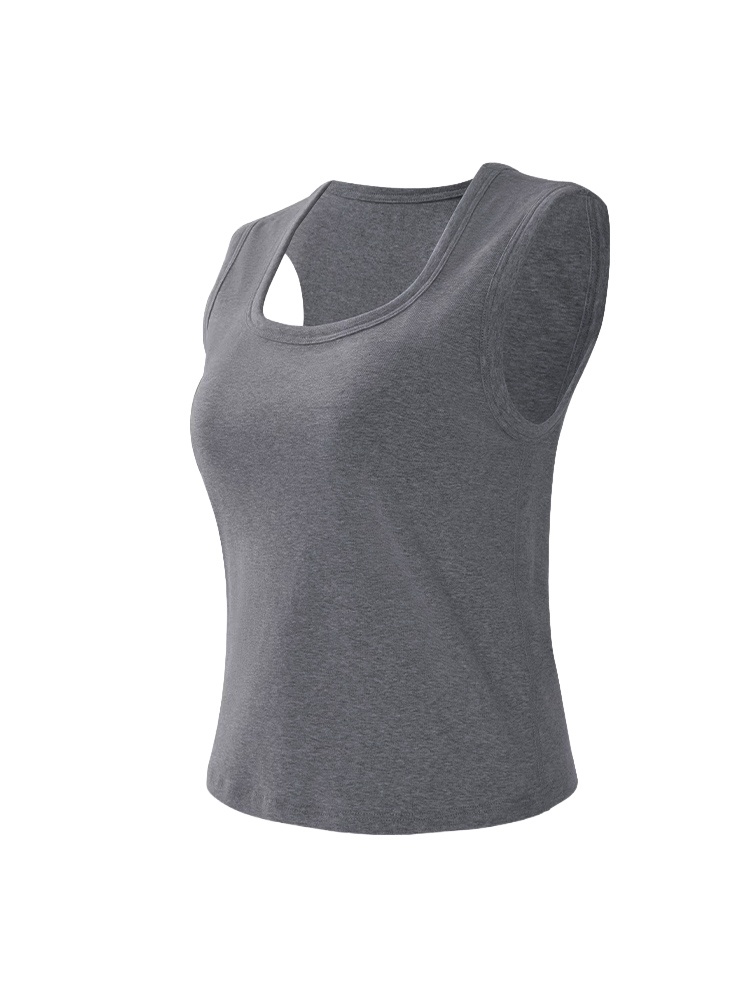 Gray padded tank top product front view with wide straps - VEIMIA