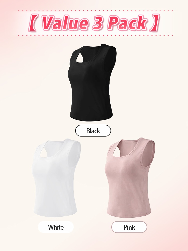 Three-piece black white and pink built-in bra tank tops with deep U neckline VEIMIA