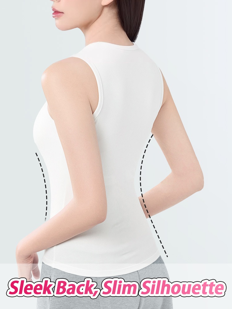 White padded tank top back view showing slim smooth silhouette - VEIMIA