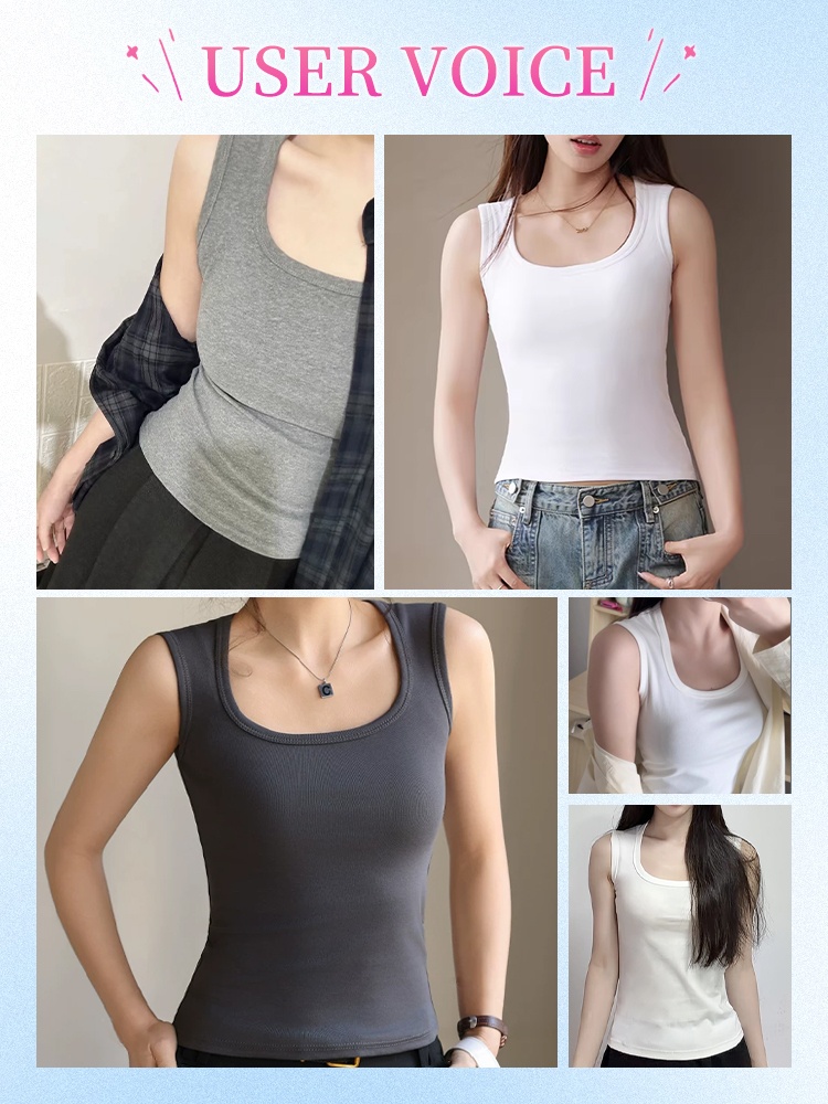Customer wearing photos for padded tank top in gray and white - VEIMIA