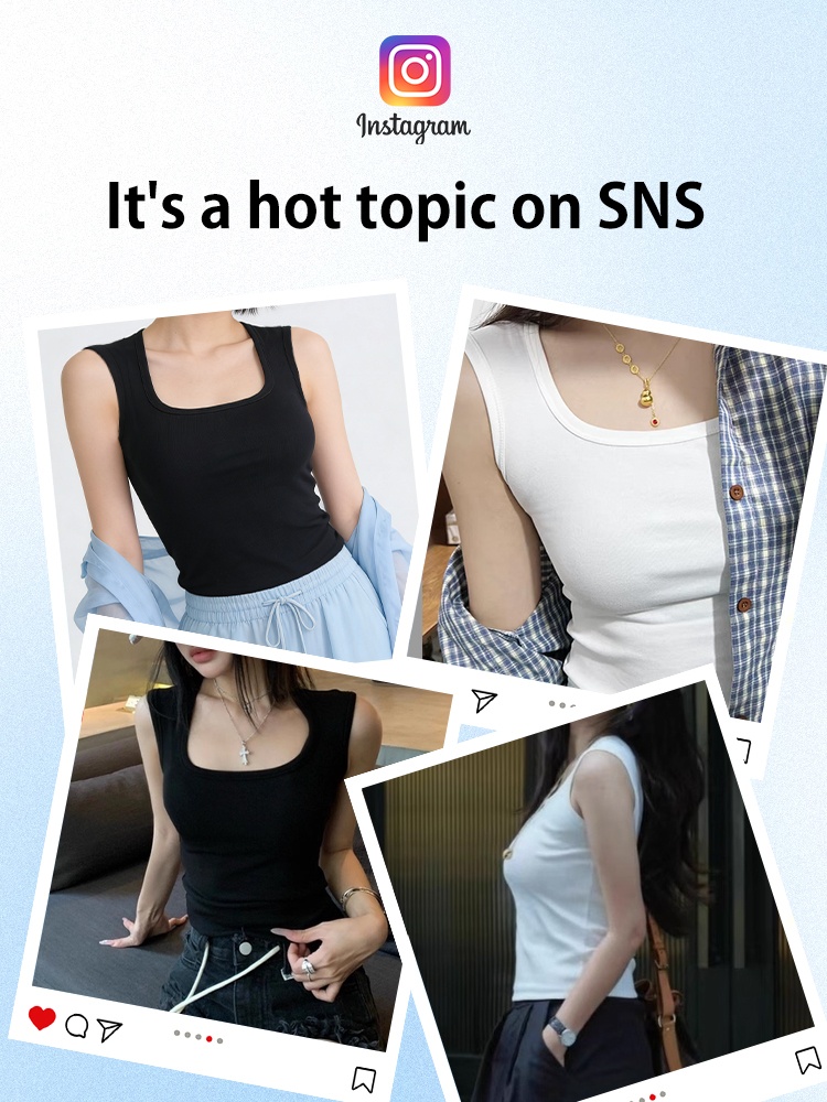 SNS style collage showing black and white padded tank top outfits - VEIMIA