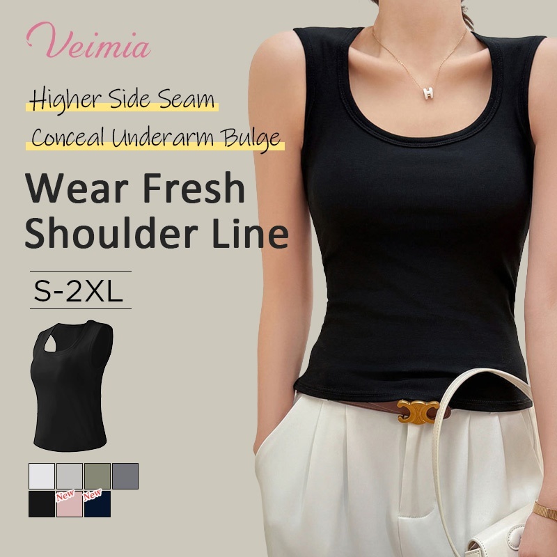 VEIMIA Stylish Tank Top - Higher Side Seam & Deep U-shaped Neckline With Wide Shoulder Straps Design